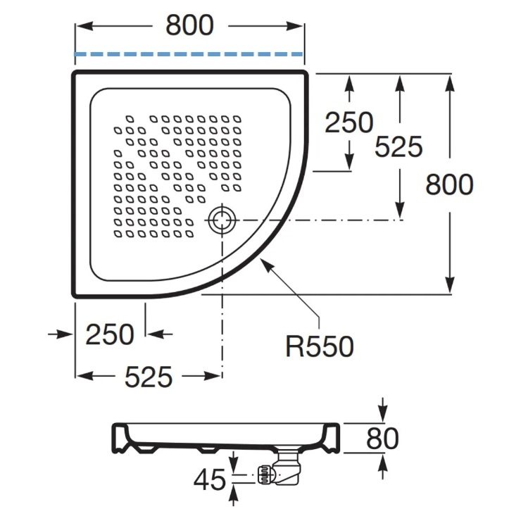 Roca Italia Angular 3740HM000 + 914120 Vitreous china shower tray with waste