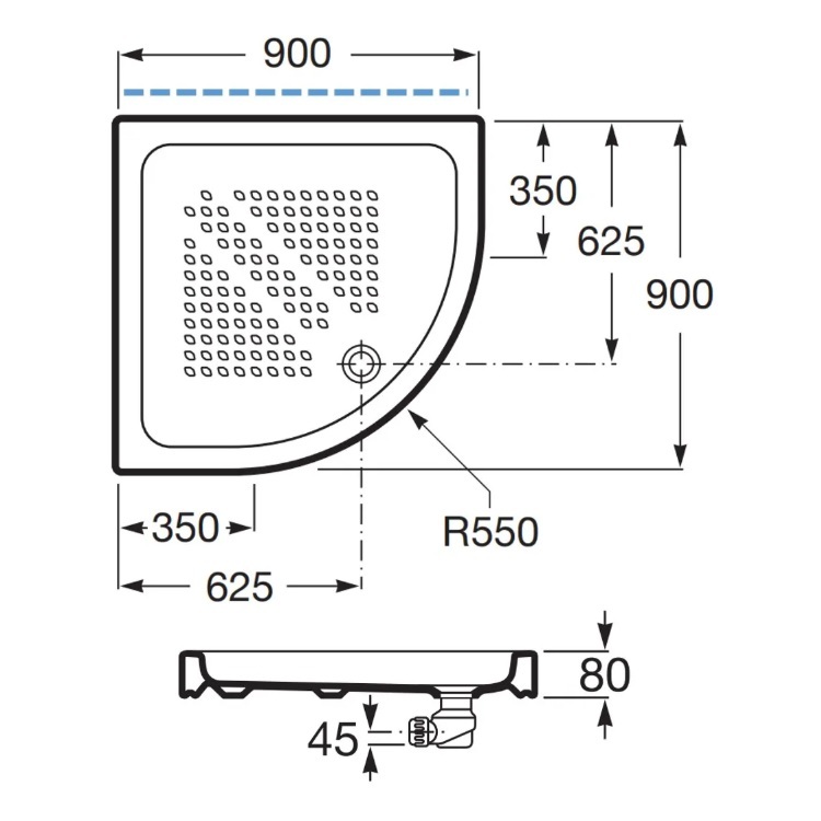 Roca Italia Angular 3740HL000 + 914120 Vitreous china shower tray with waste
