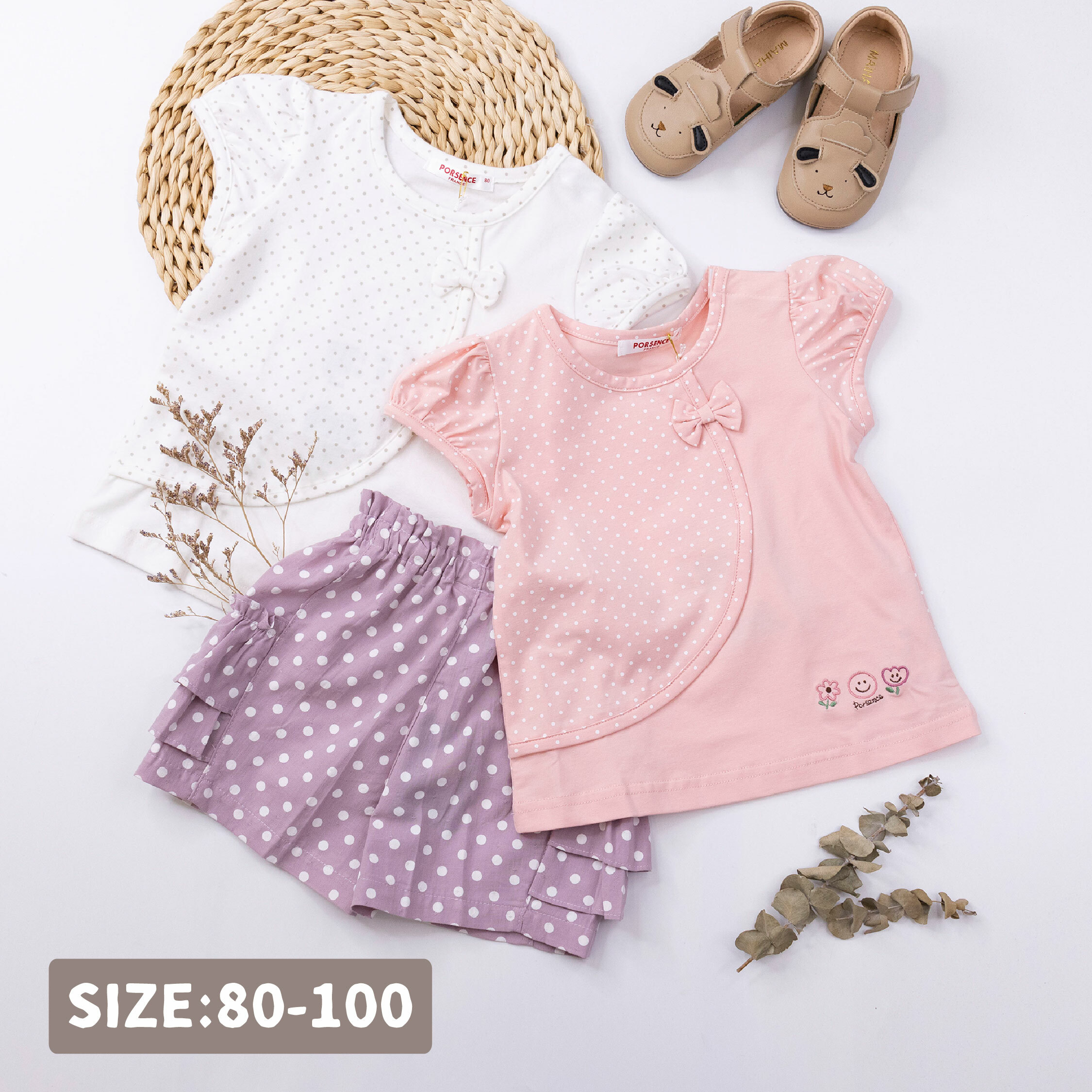 波紳士【12040】甜甜花朵笑臉點點拼接上衣＊二色