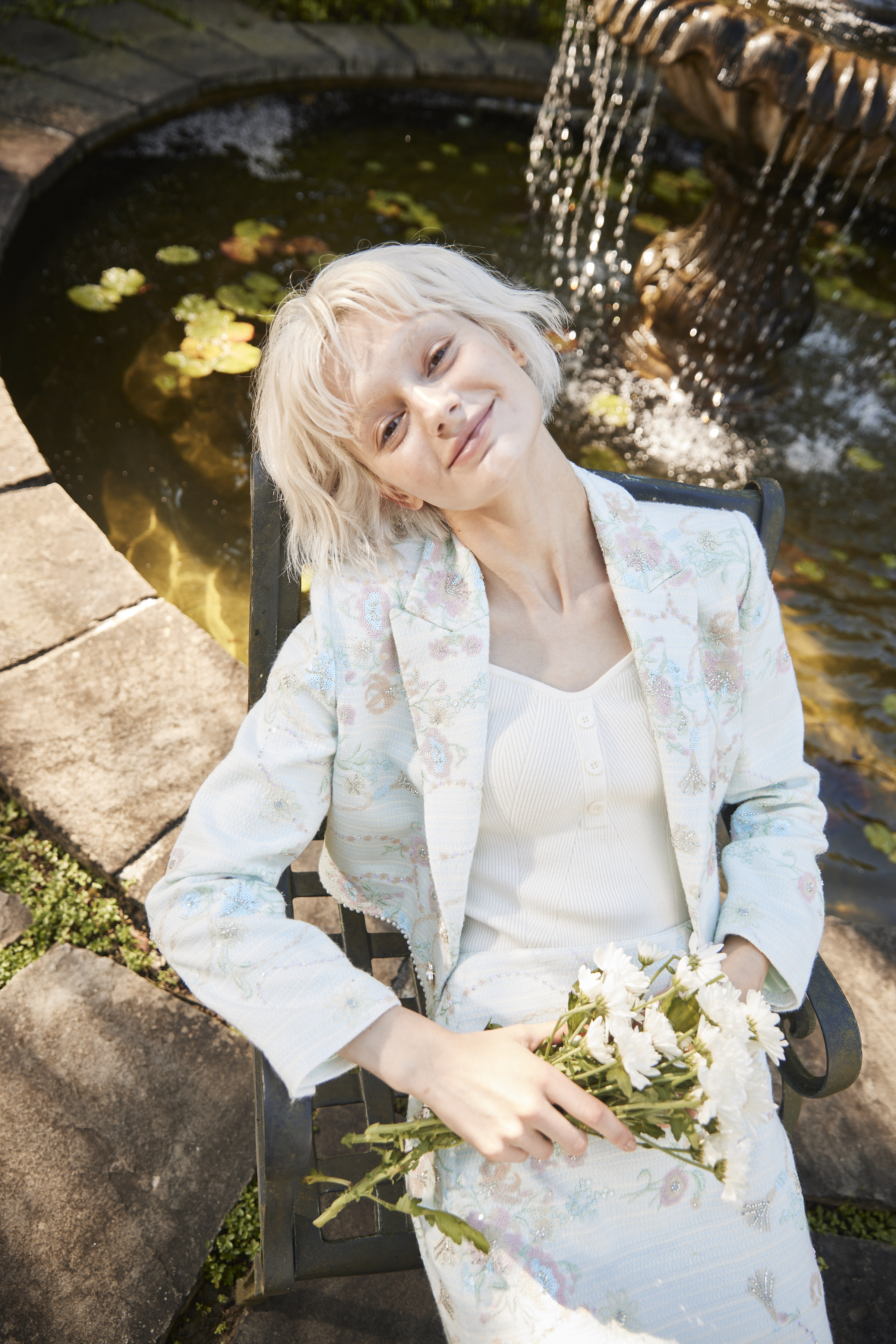 BE10019C1 亮片花園粉彩小香短A裙