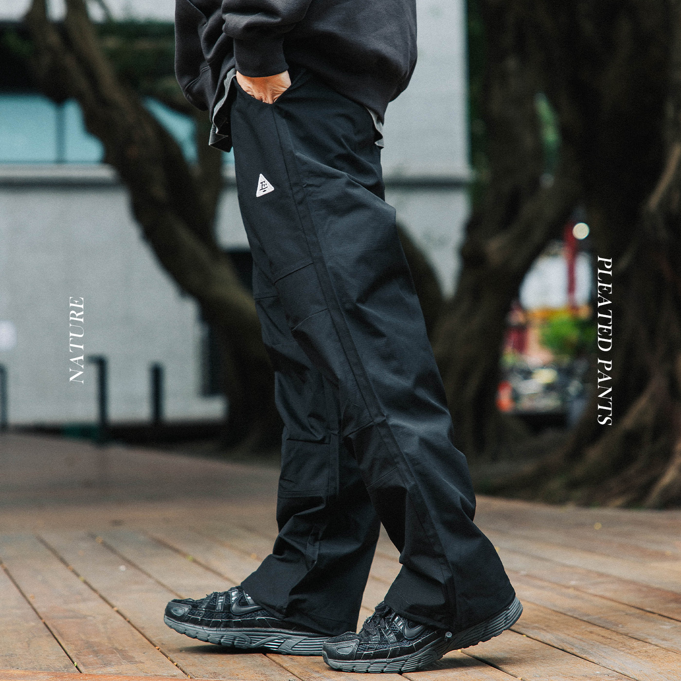 NATURE 防潑水分割打折設計 直筒休閒褲 L2345