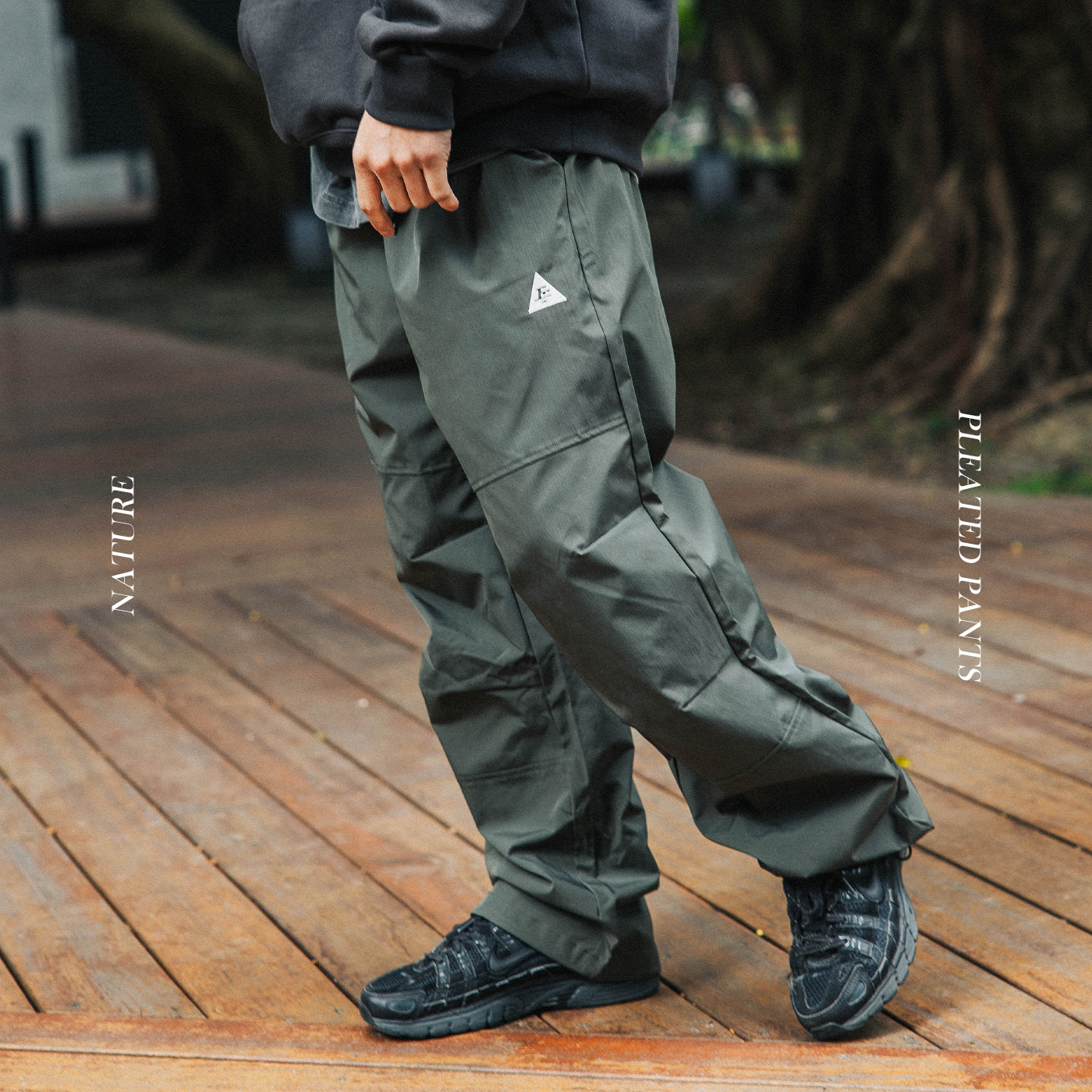 NATURE 防潑水分割打折設計 直筒休閒褲 L2345