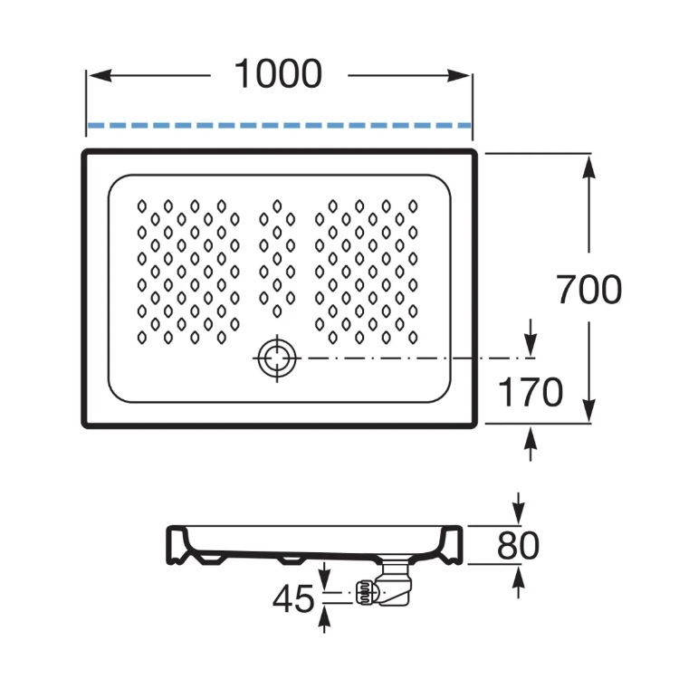 Roca Italia Rectangular 3740HT000 + 914120 Vitreous china shower tray with waste