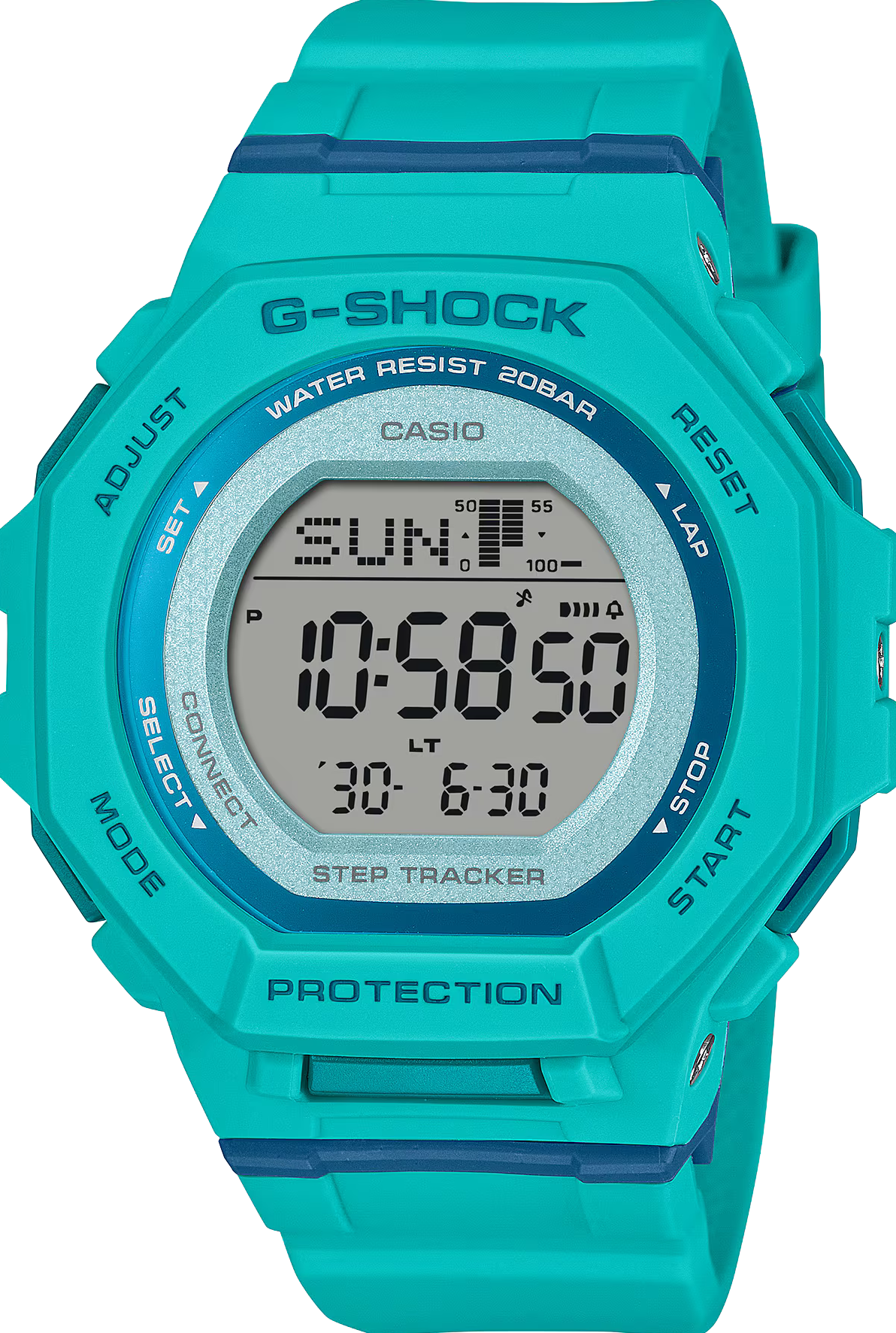 萬年鐘錶 - G-SHOCK 藍綠色藍芽計步器防震電子錶 GMD-B300SC-2 錶徑 : 43.8mm