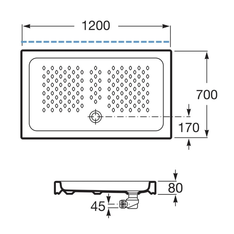 Roca Italia Rectangular 3740HR000 + 914120 Vitreous china shower tray with waste
