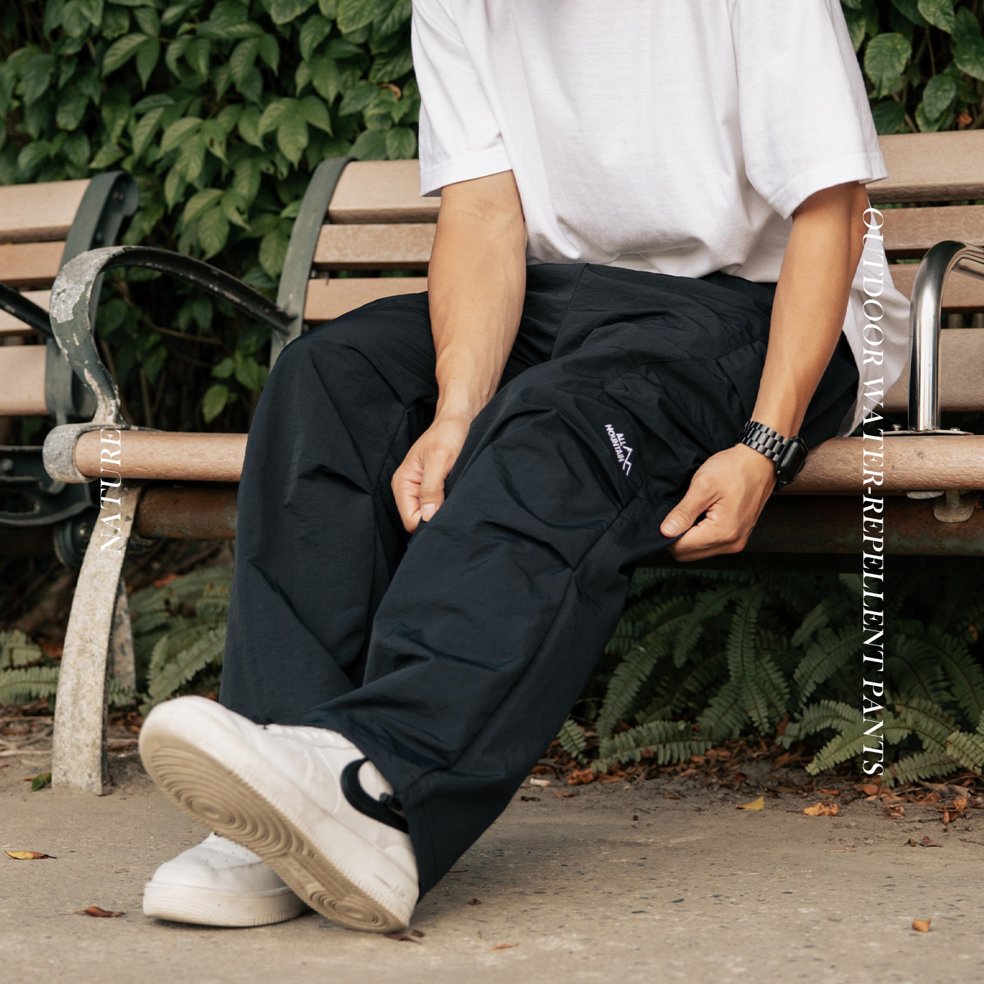 NATURE 雙褶大口袋 日系寬鬆 防潑水 休閒工裝褲