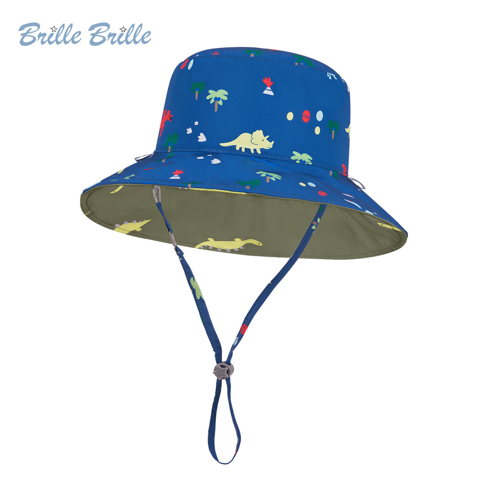 【Brille Brille】UPF50+ 物理防曬 鬆緊版 兒童雙面涼感防曬帽 - 恐龍冒險島/劍龍三角龍