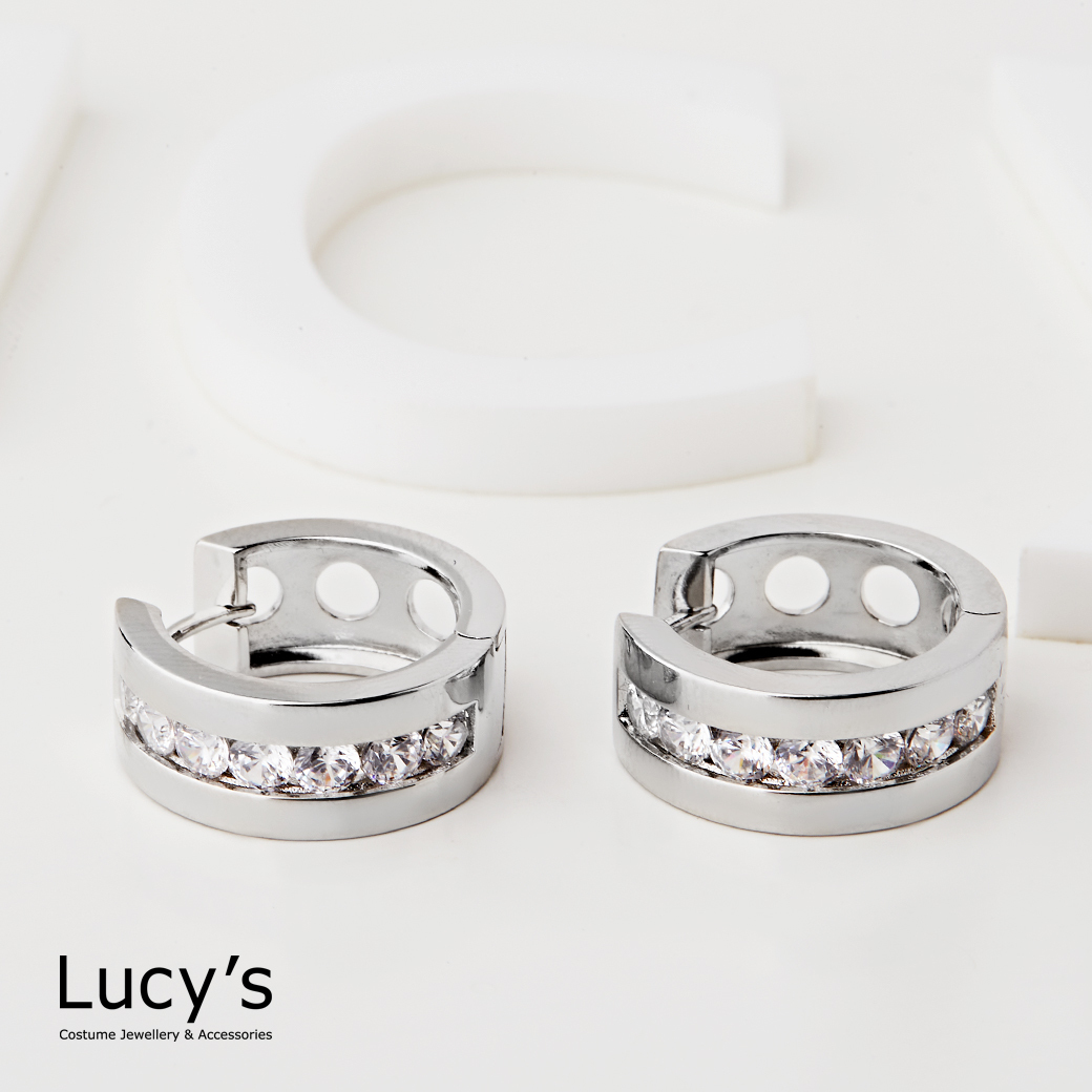 環間鑲鑽 易扣耳環 (二色) (121543/121544)