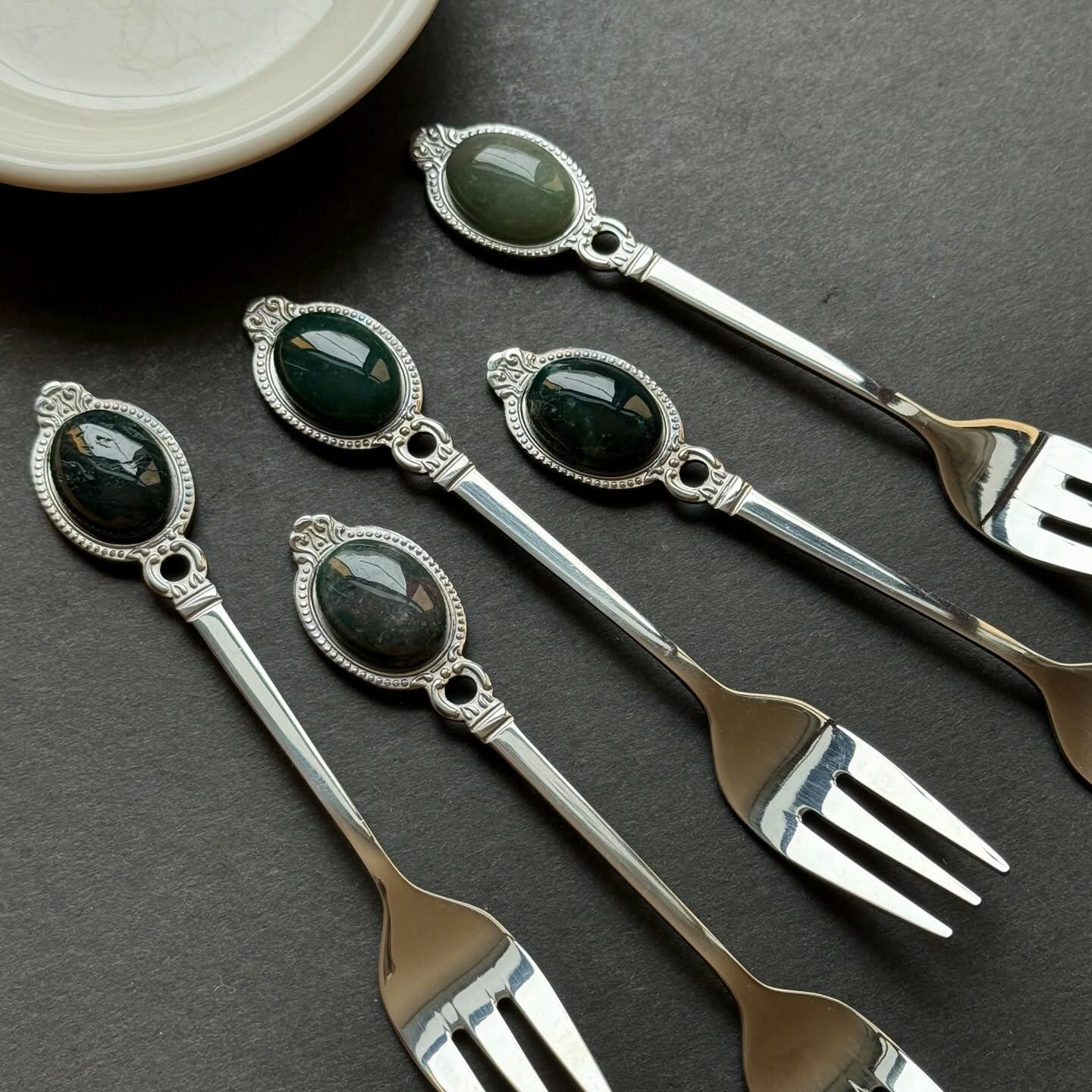 [原石] 水草瑪瑙 不銹鋼叉子