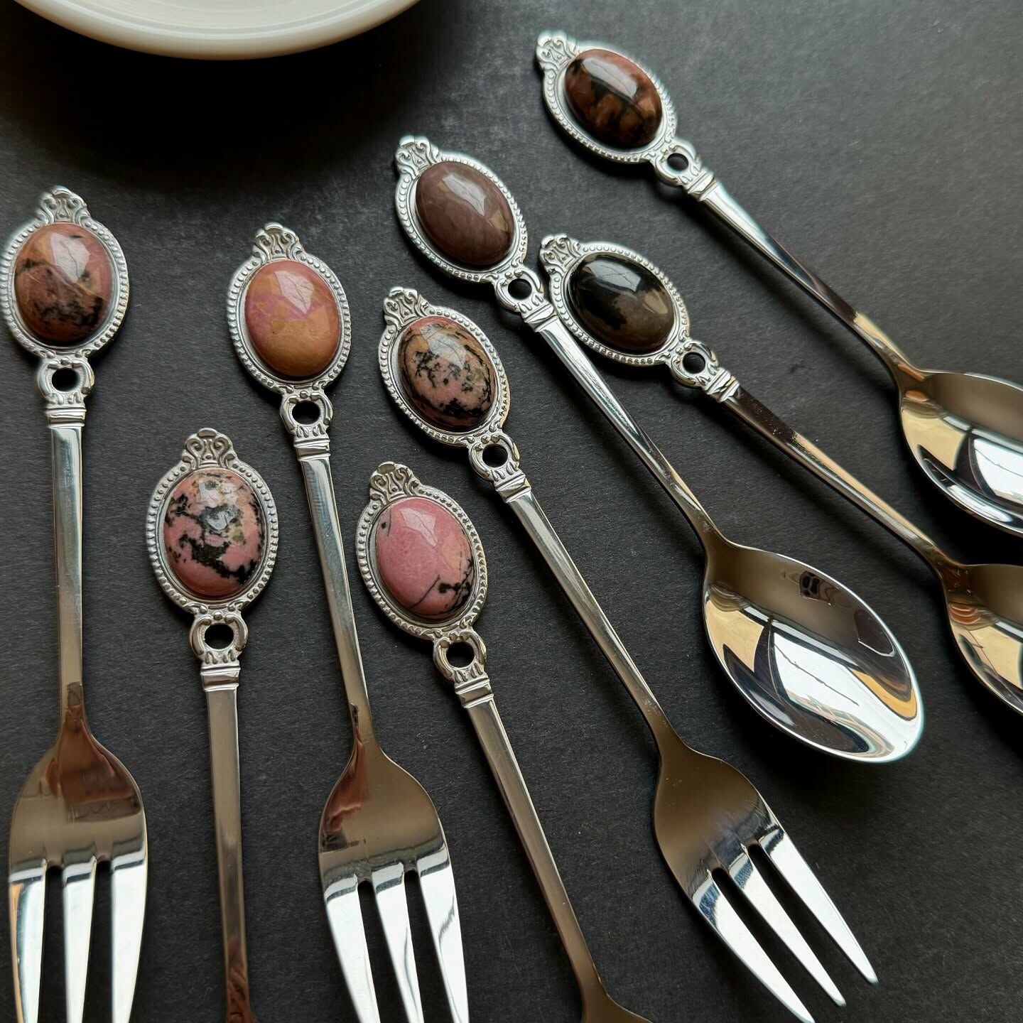 [原石] 薔薇輝石 不銹鋼餐具 叉子、湯匙