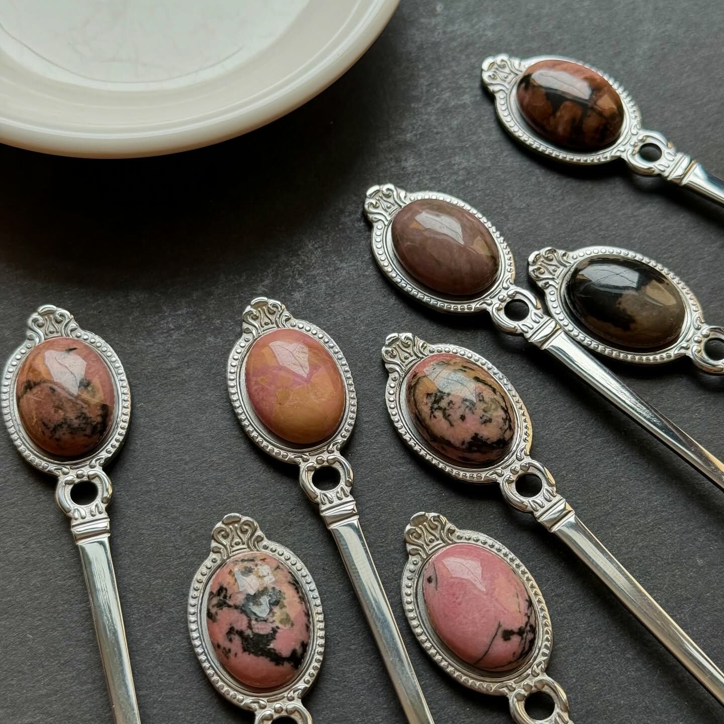 [原石] 薔薇輝石 不銹鋼餐具 叉子、湯匙