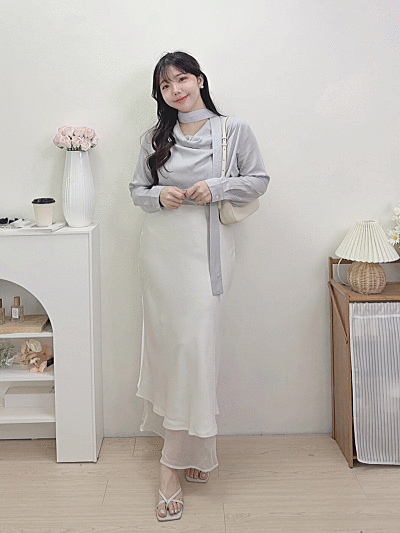 仙女網紗拼接魚尾裙( 3colors)