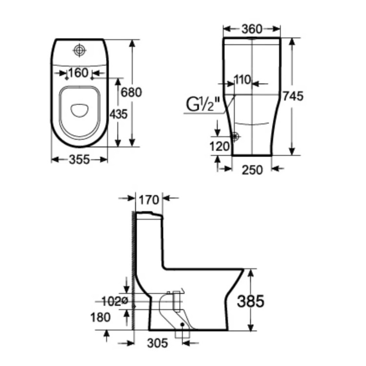 Roca "Atis" 3496170CN + 80NA12004 One Piece Dual Flush Toilet w/ Slow Closing Seat Cover