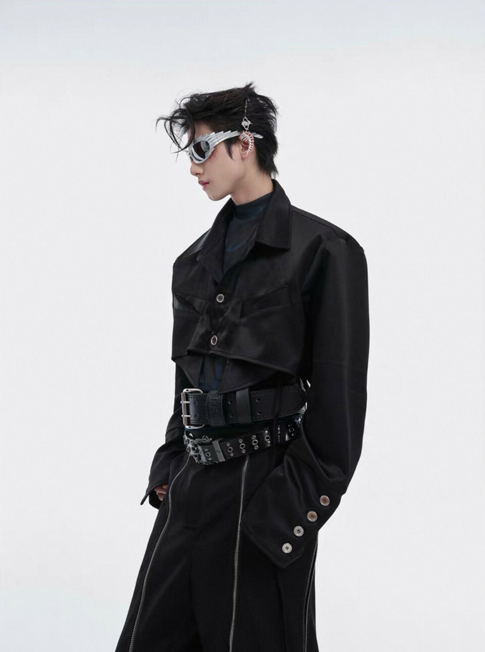 ARGUE 解構 墊肩 飄帶 短版 上衣 #襯衫