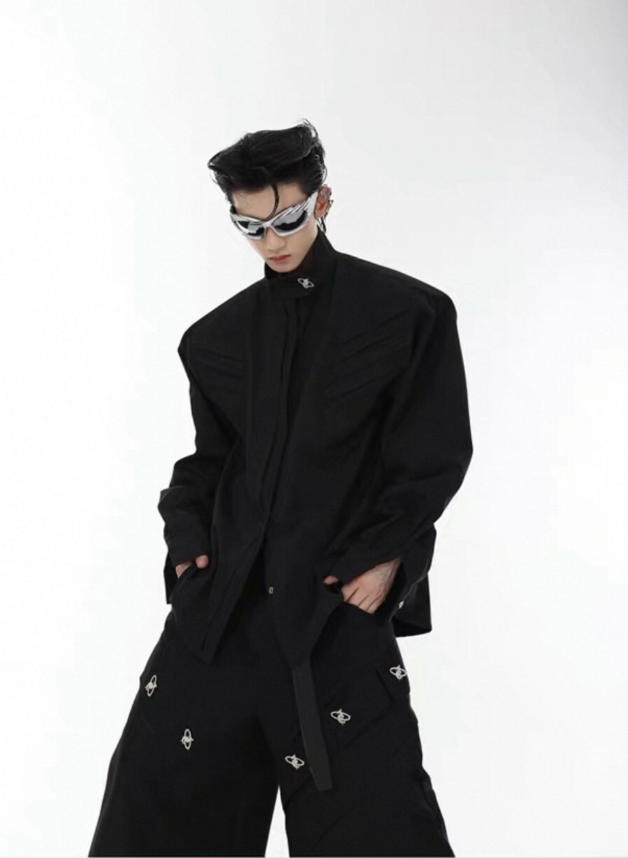 ARGUE 分割 立領 墊肩 廓形 金屬 上衣 #襯衫