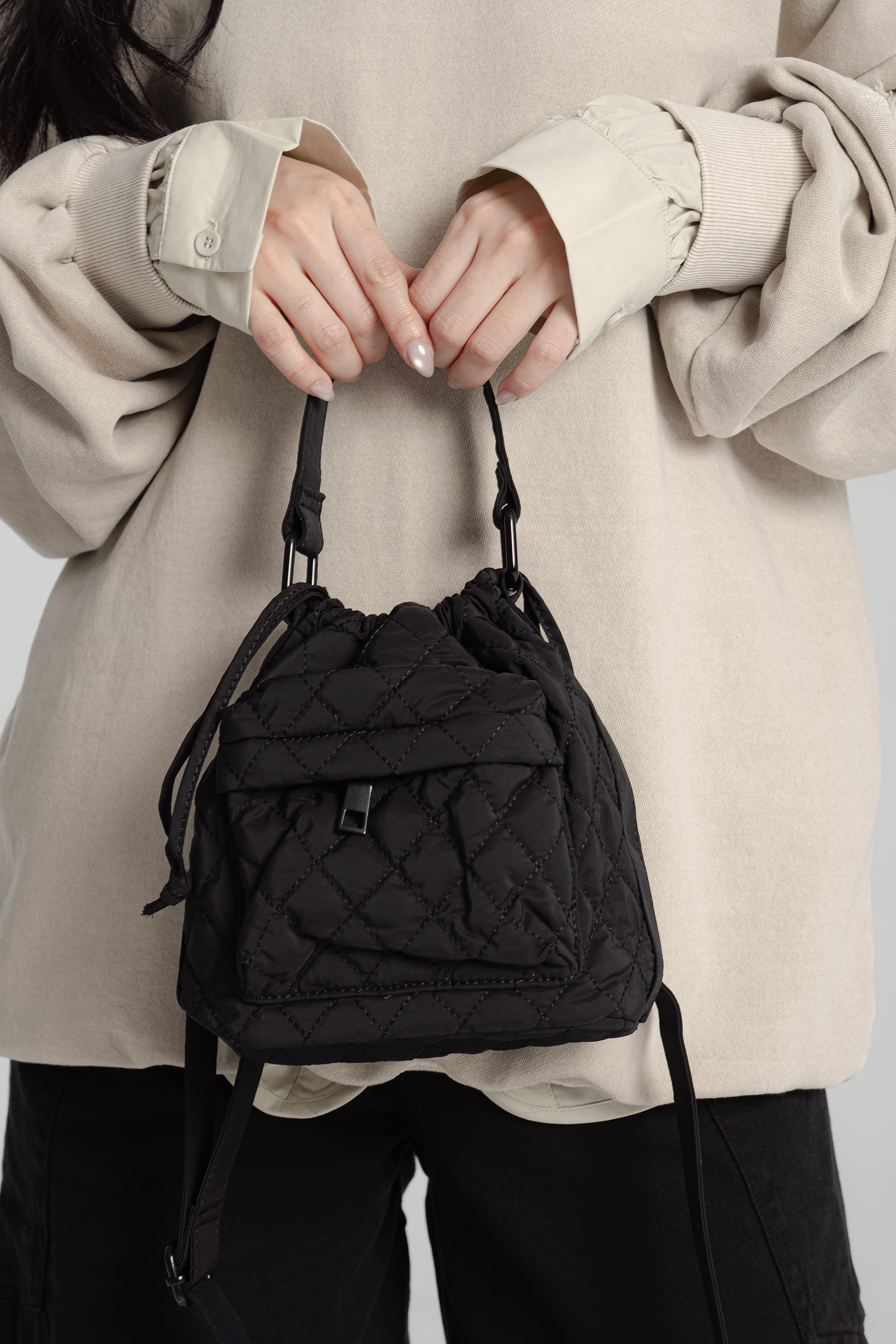 絎縫菱格紋兩用小包 2色