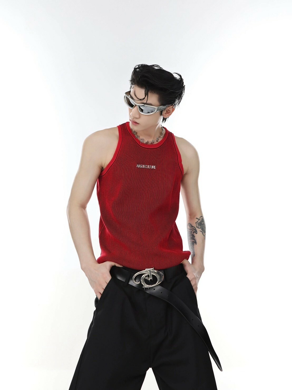 ARGUE 針織 立體 條紋 金屬 修身 無袖 #背心