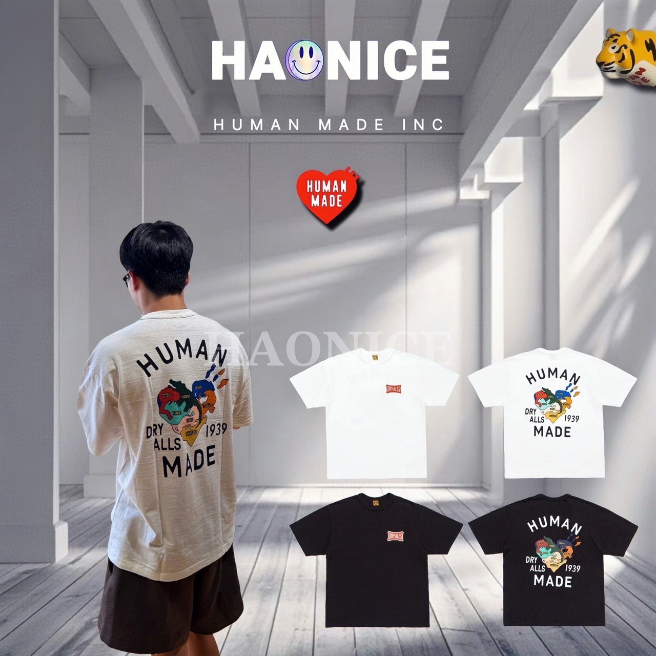 【HAO NICE 】日本🇯🇵潮流 HUMAN MADE 25SS春夏新款 動物心形地圖圖案 日系百搭短T❤️