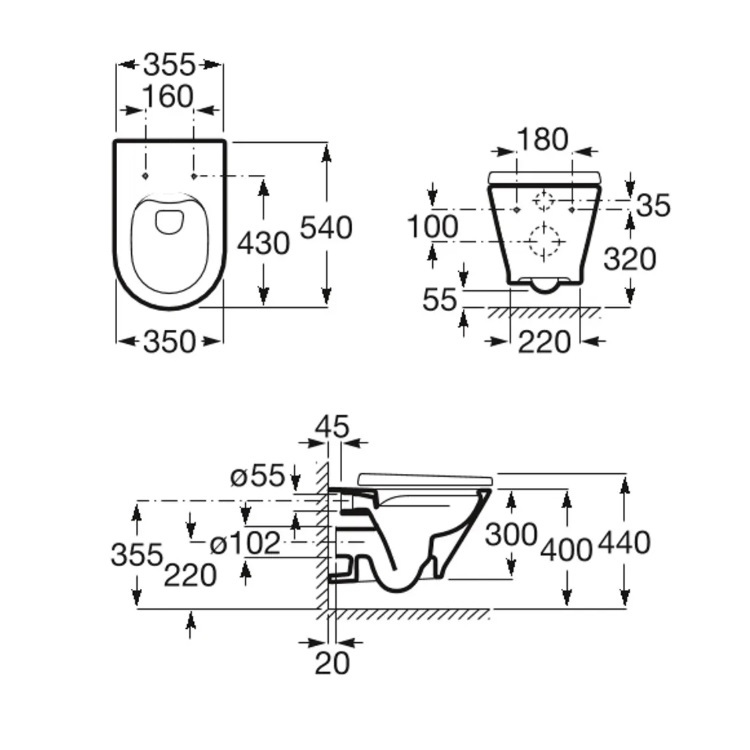 Roca "The Gap Round Rimless" 3460NL000 + 801D12001 Rimless Flushing Wallhung Toilet with Slow Closing Seat Cover