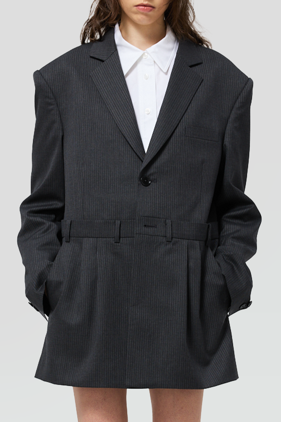 KIMHEKIM｜KOKKA 寬版打褶細條紋西裝外套