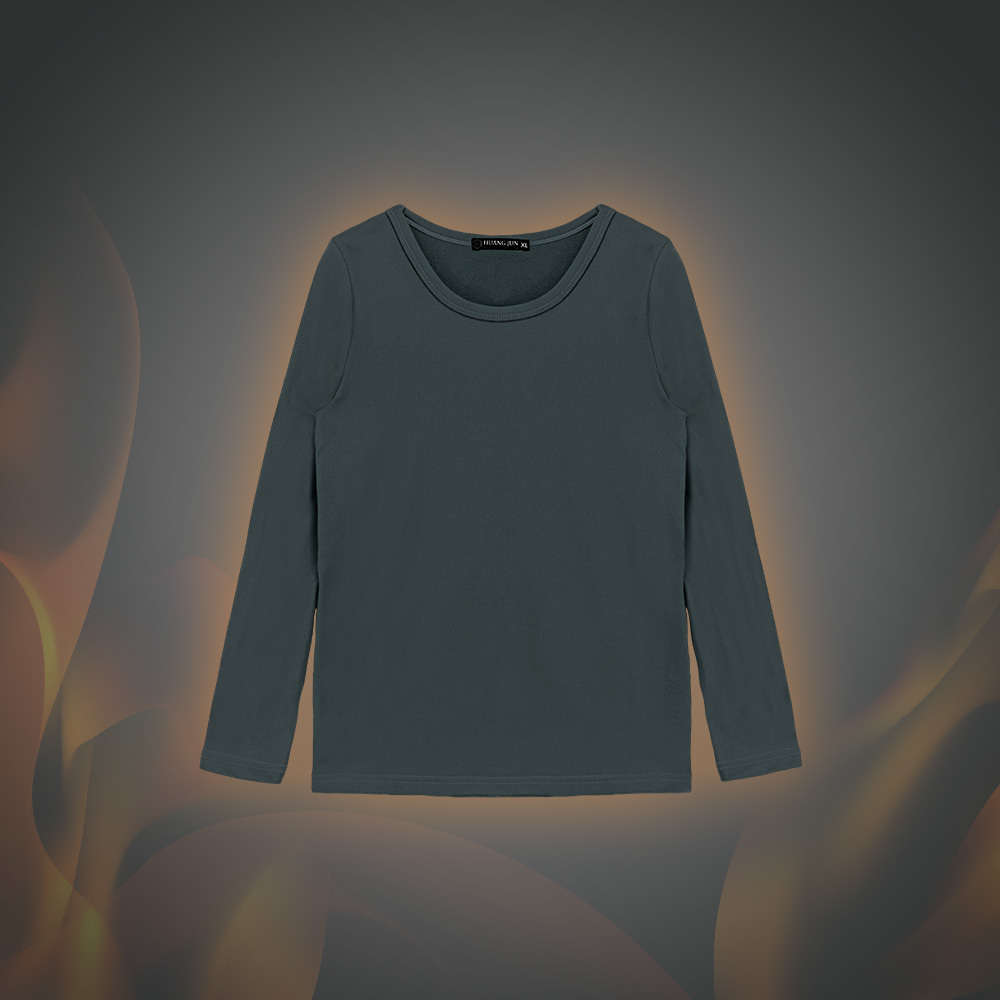 【圓領】小孩款速暖絨保暖衣-鐵灰