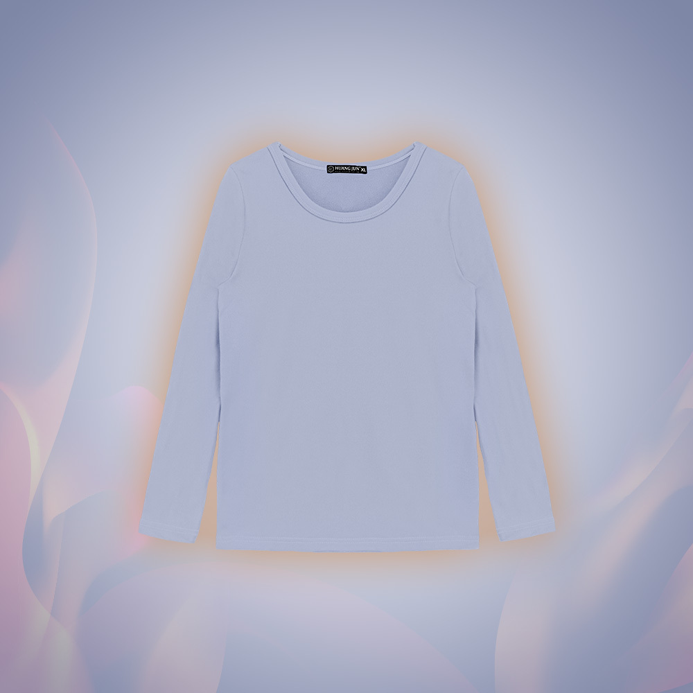 【圓領】小孩款速暖絨保暖衣-霧霾藍