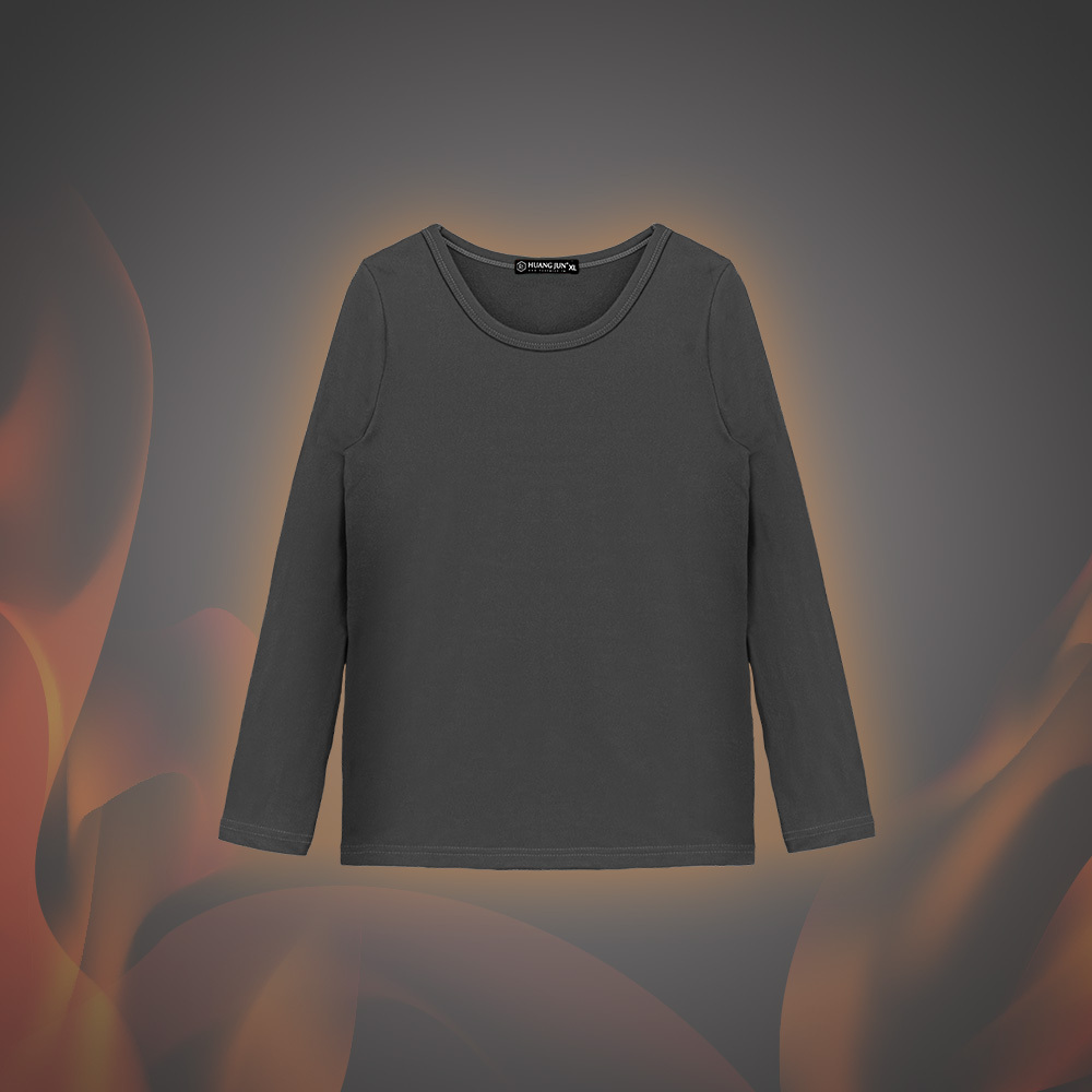 【圓領】小孩款速暖絨保暖衣-深灰