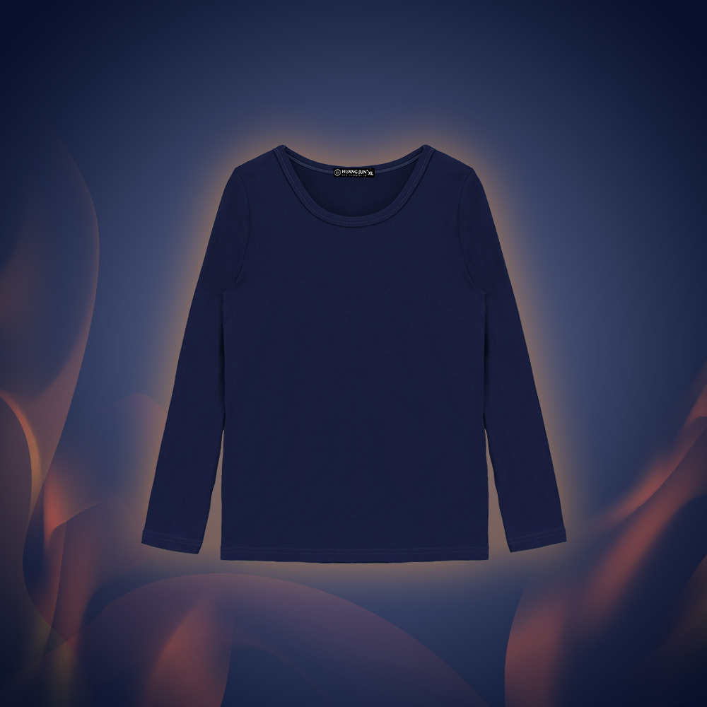 【圓領】小孩款速暖絨保暖衣-深藍