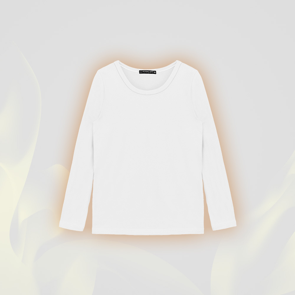 【圓領】小孩款速暖絨保暖衣-白色