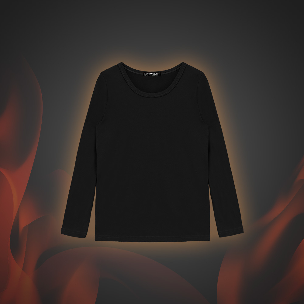 【圓領】小孩款速暖絨保暖衣-黑色