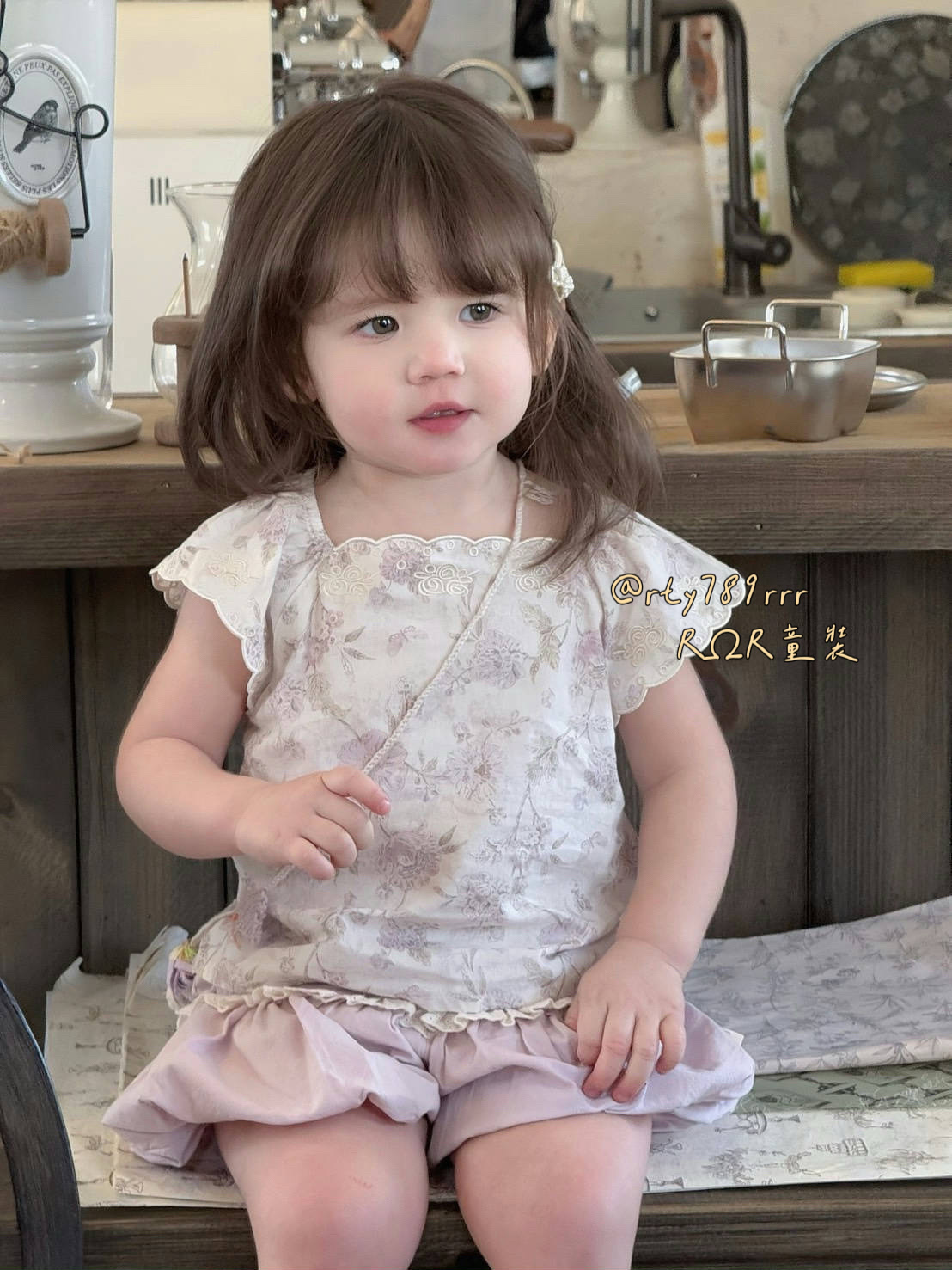 韓系紫色碎花套裝