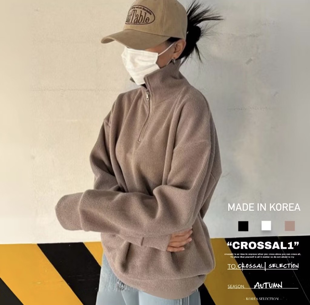 polo拉鍊素面針織高領