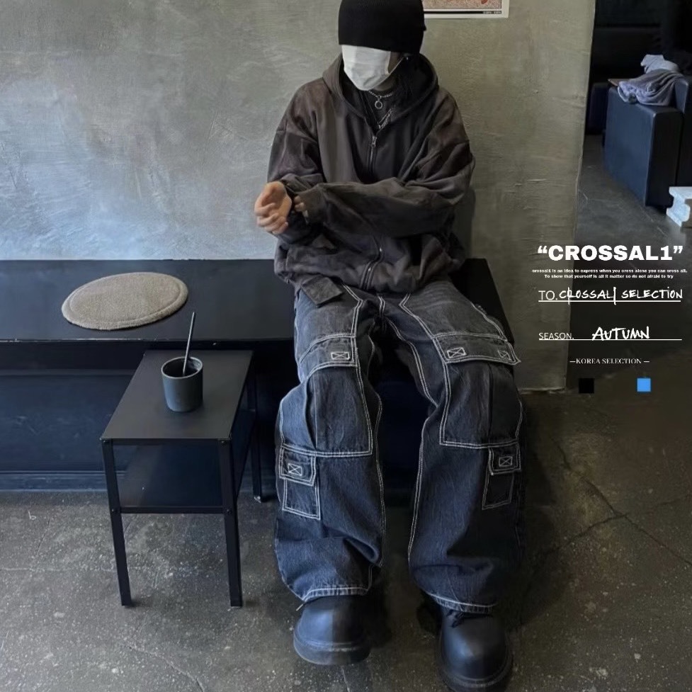 反車線多口袋牛仔褲