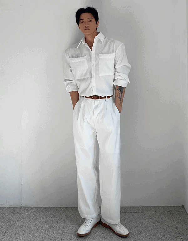 水洗褶皺襯衫 休閒褲套裝