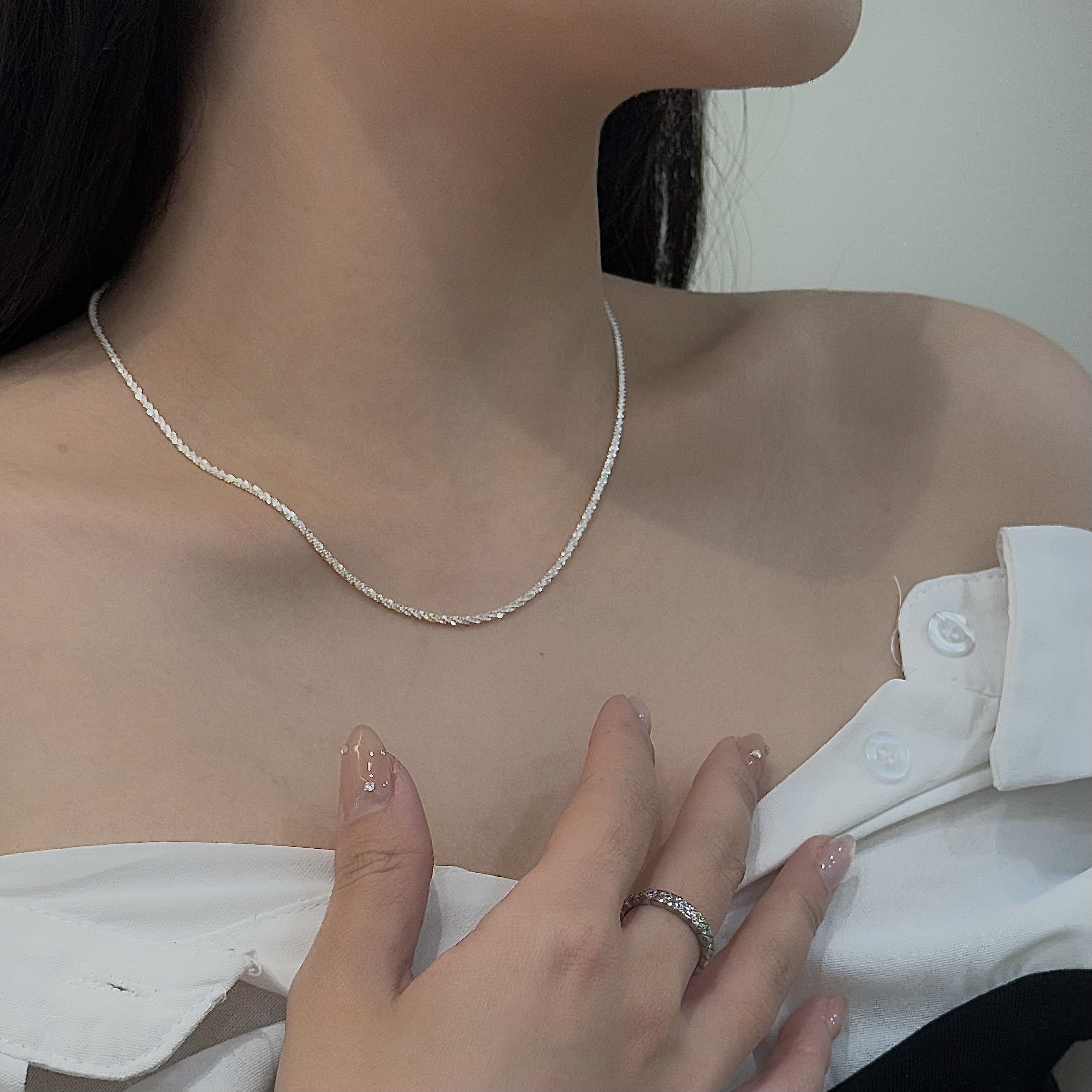 波光粼粼滿天星純銀鎖骨鏈