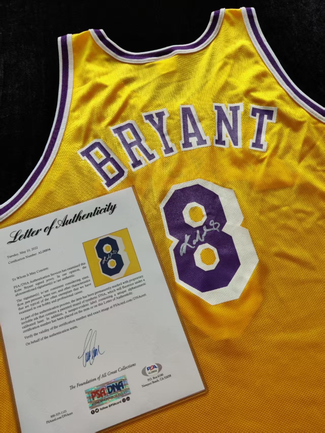 Kobe Bryant Champion Signed Jersey PSA