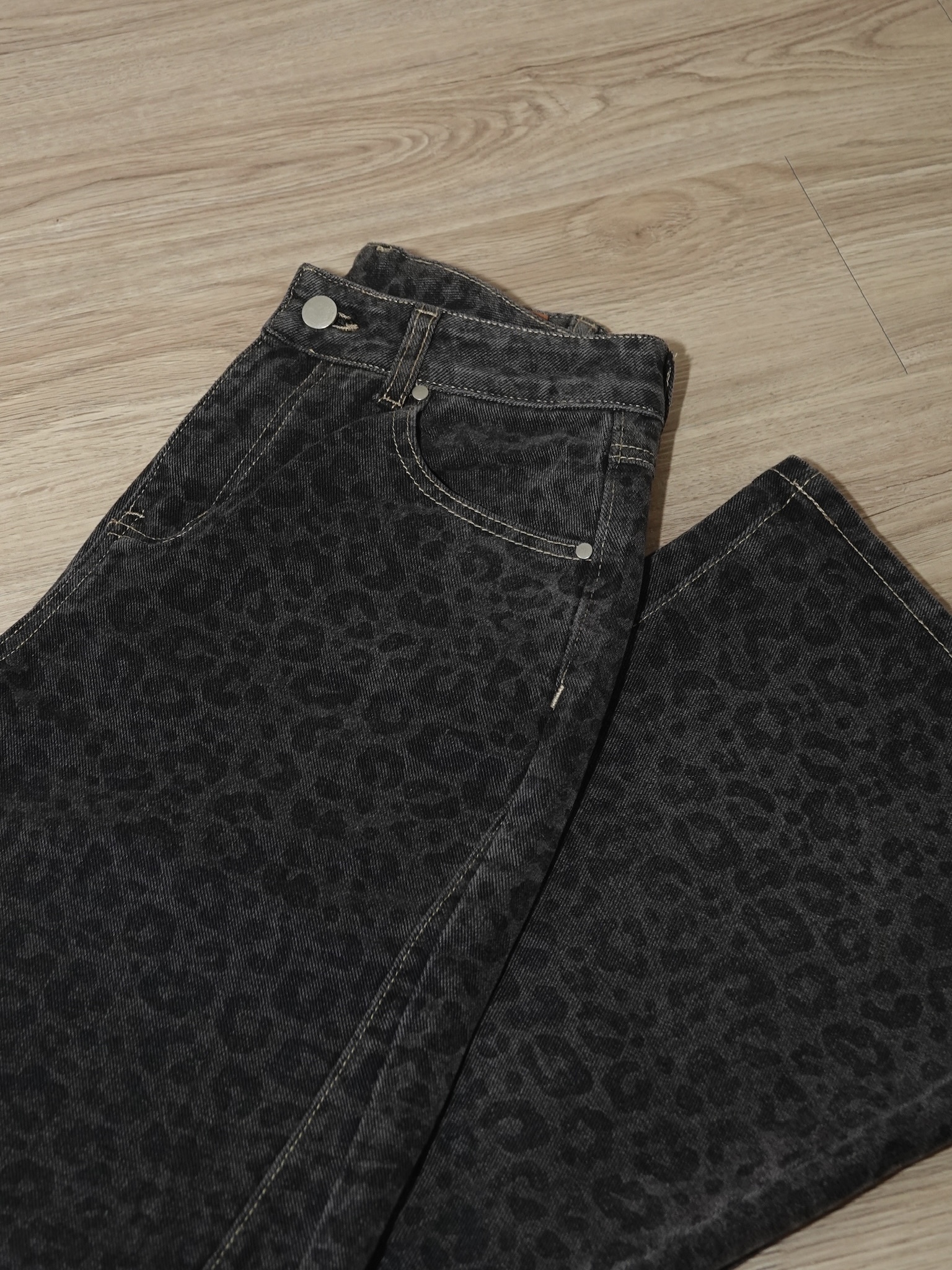 必買🐆灰棕色豹紋牛仔喇叭褲 (正常/加長版)