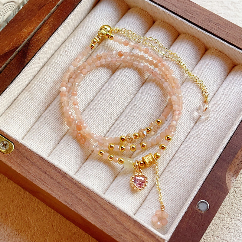 【星軌】天然切面橙月光/太陽石/日光石三圈手鍊/項鍊/鎖骨鍊