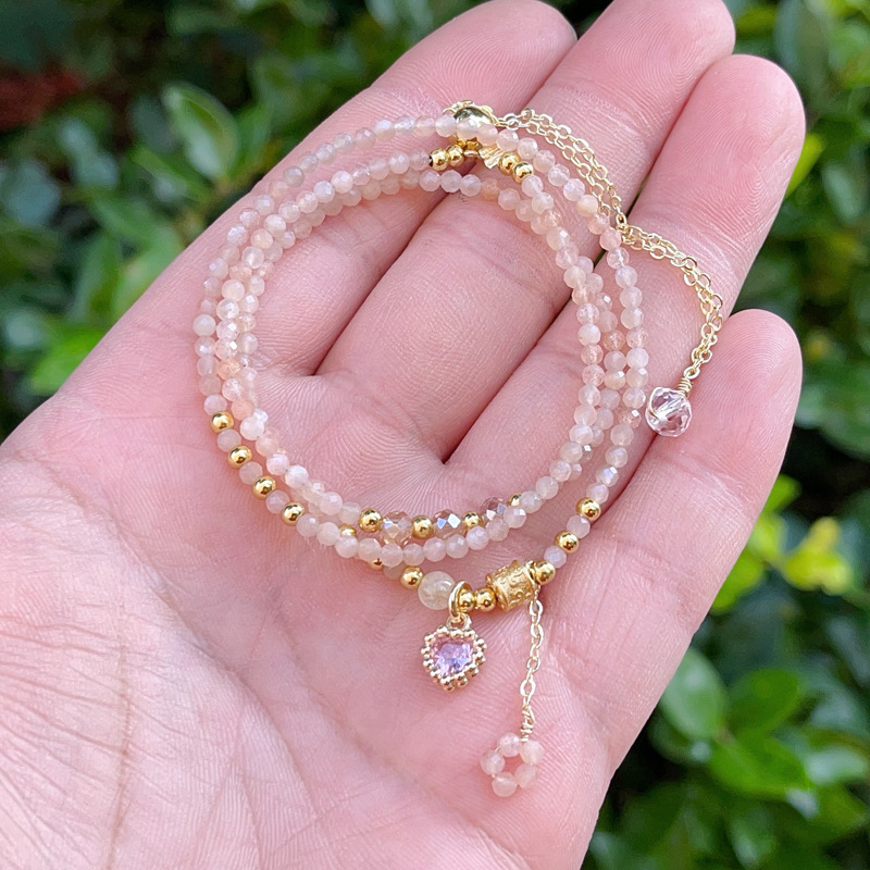 【星軌】天然切面橙月光/太陽石/日光石三圈手鍊/項鍊/鎖骨鍊