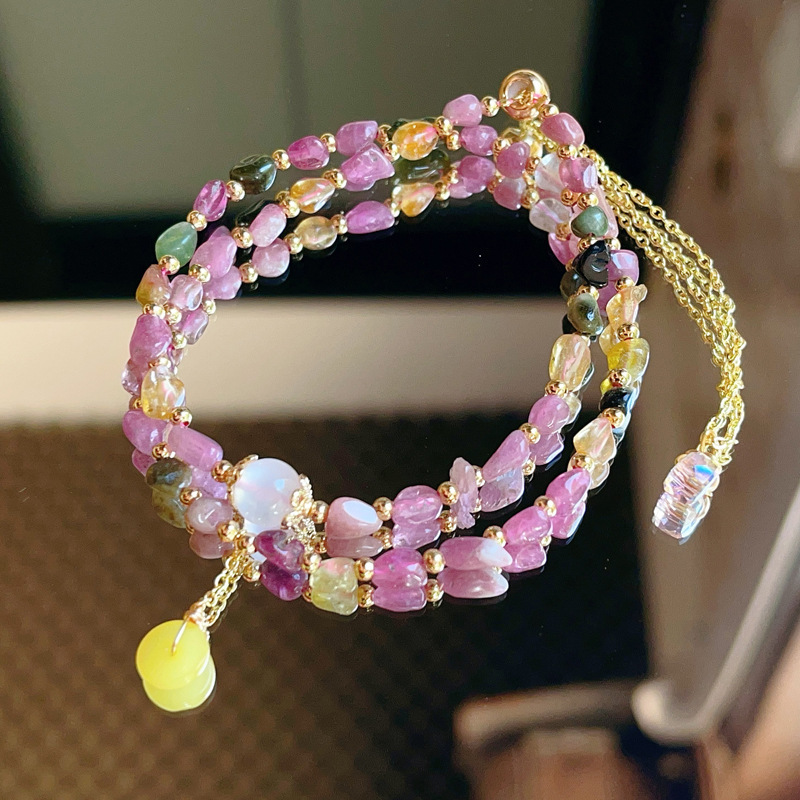 【星軌】天然不規則碧璽雙圈手鍊/彩色寶石