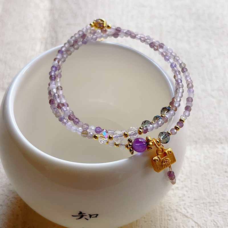 【星軌】紫鈦幽靈切面長命鎖三圈手鍊/項鍊/鎖骨鍊