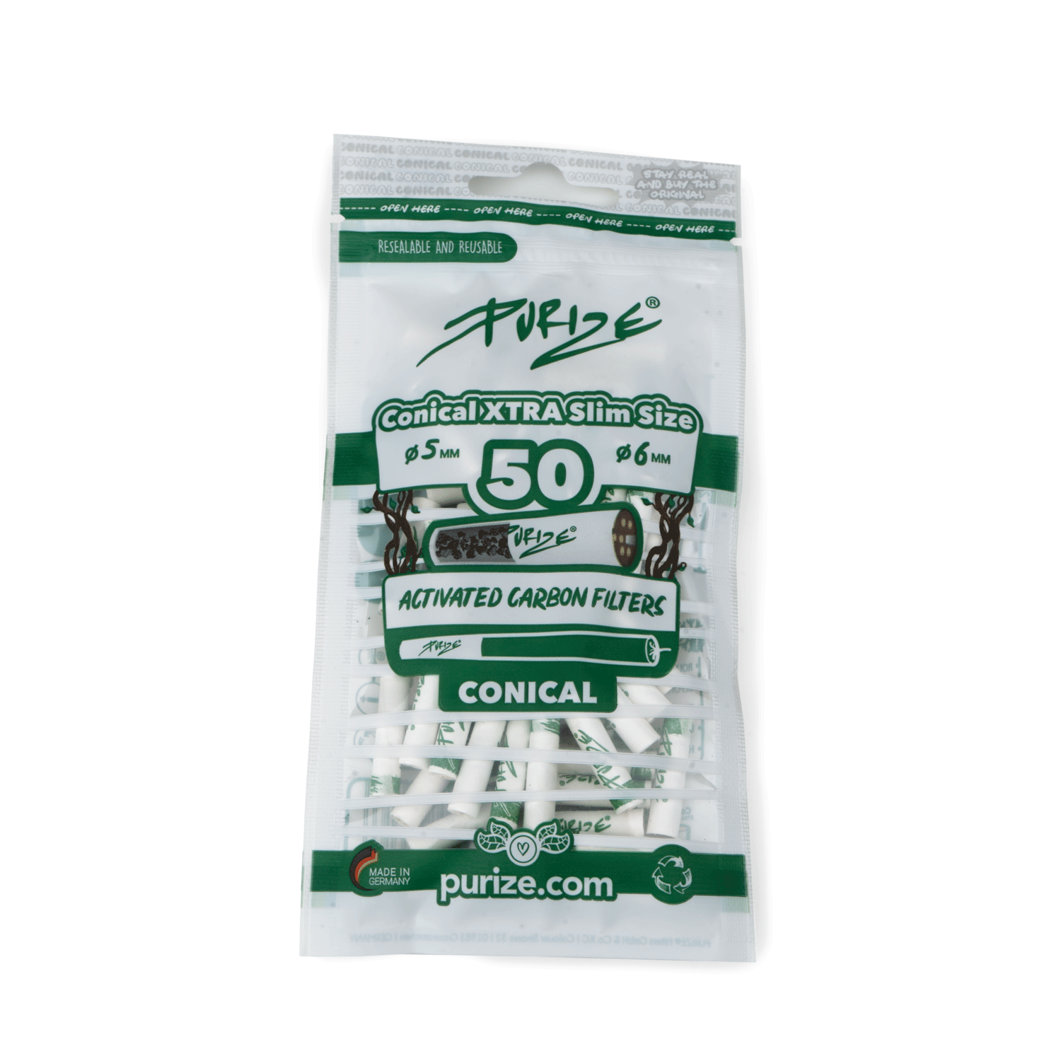 [50CT]XTRA SLIM SIZE CONICAL FILTERS BY PURIZE