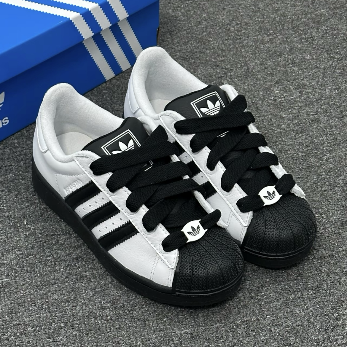 Adidas SUPERSTAR ll White Black White 白黑 貝殼頭 2.0 皮革 經典 三葉草 黑標 寬鞋帶 男女鞋