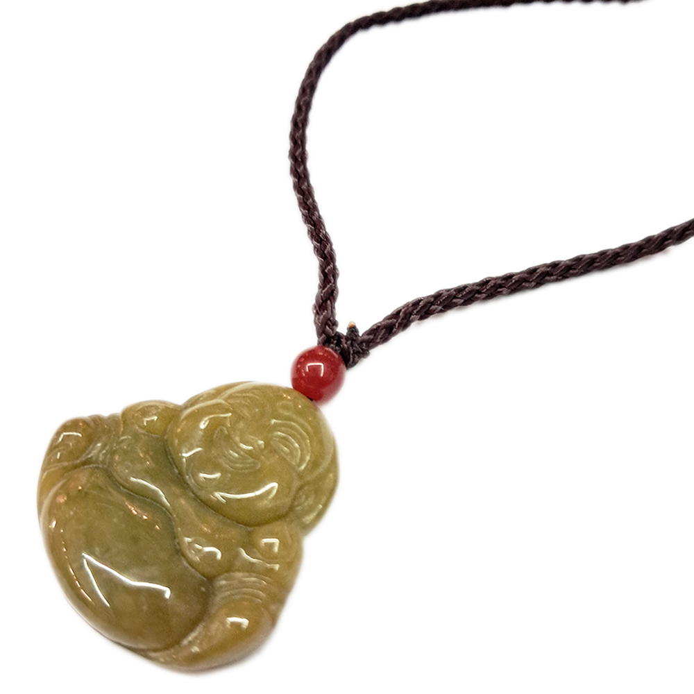 彌勒佛{緬甸玉老蜜糖黃}翡翠中國結項鍊【十方】135639