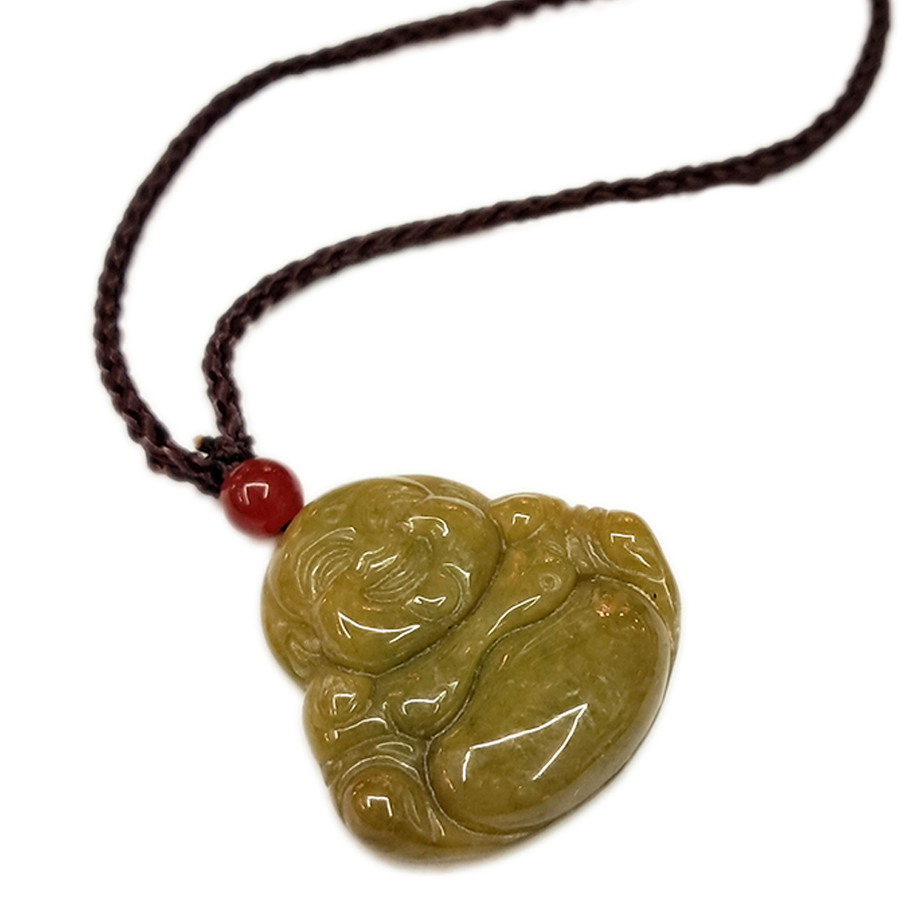 彌勒佛{緬甸玉老蜜糖黃}翡翠中國結項鍊【十方】135639