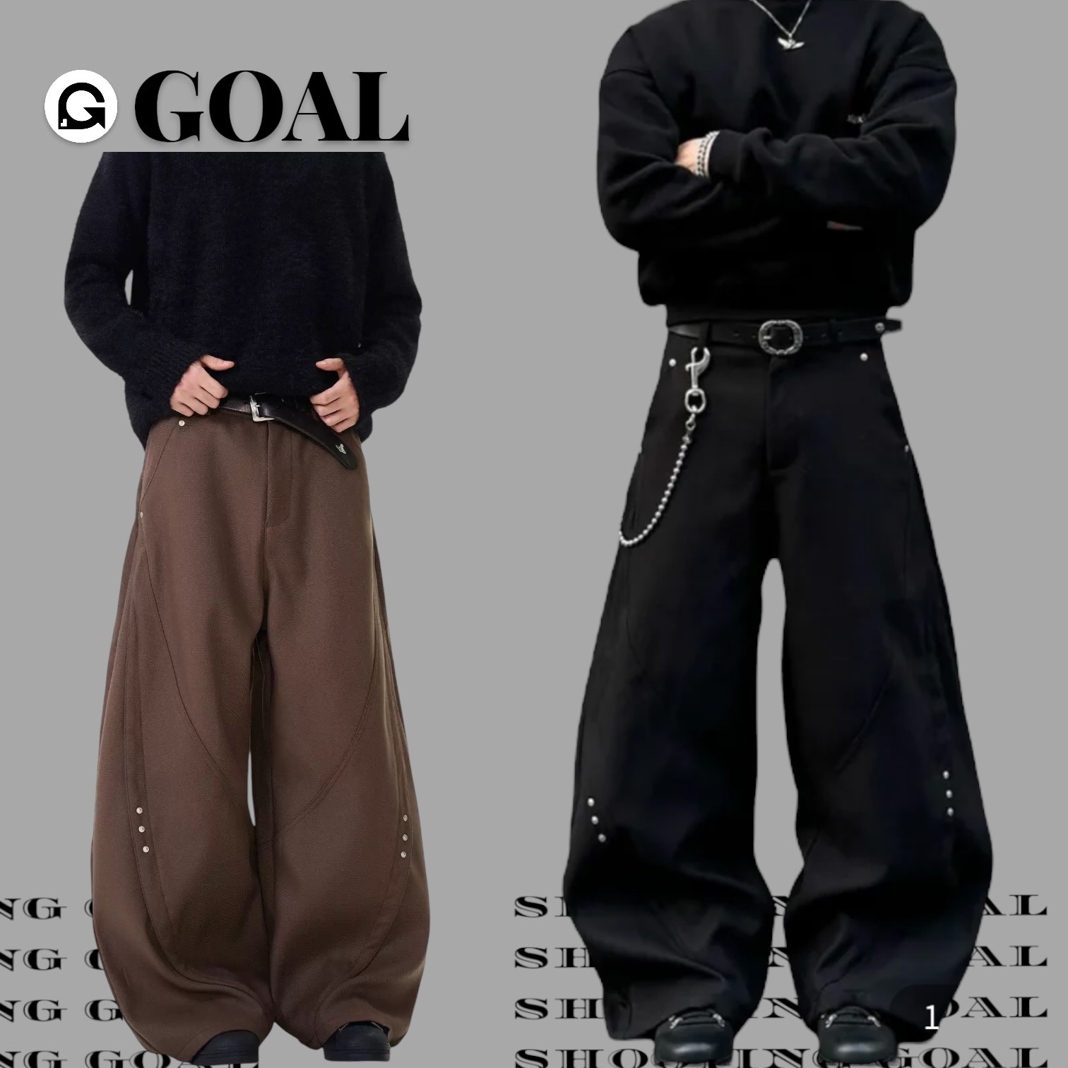 (GOAL) 鉚釘解構彎刀褲 西裝褲 SP0082