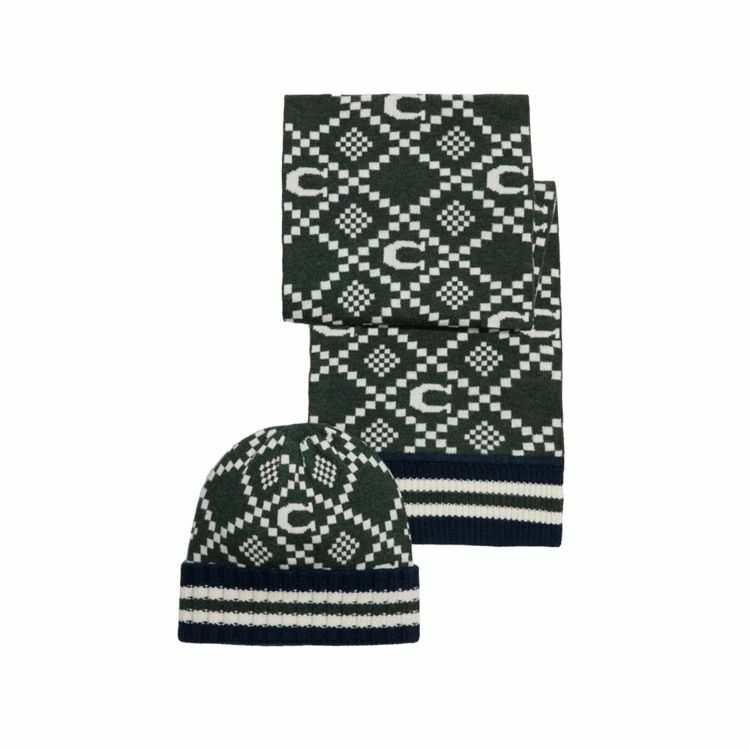 【Coach】Jacquard Hat And Scarf Set  海軍藍 