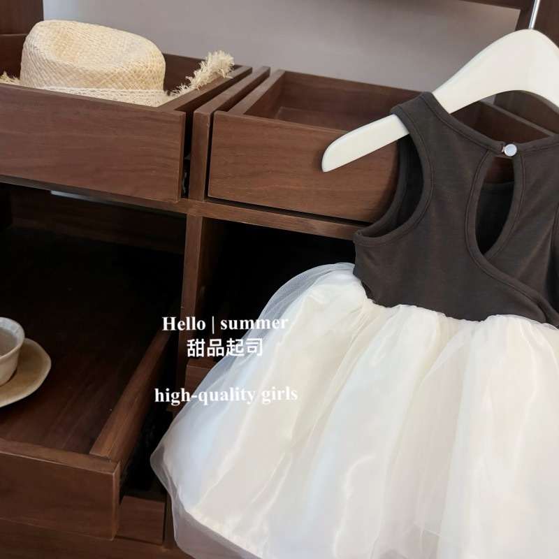 黑色拼接紗裙洋裝