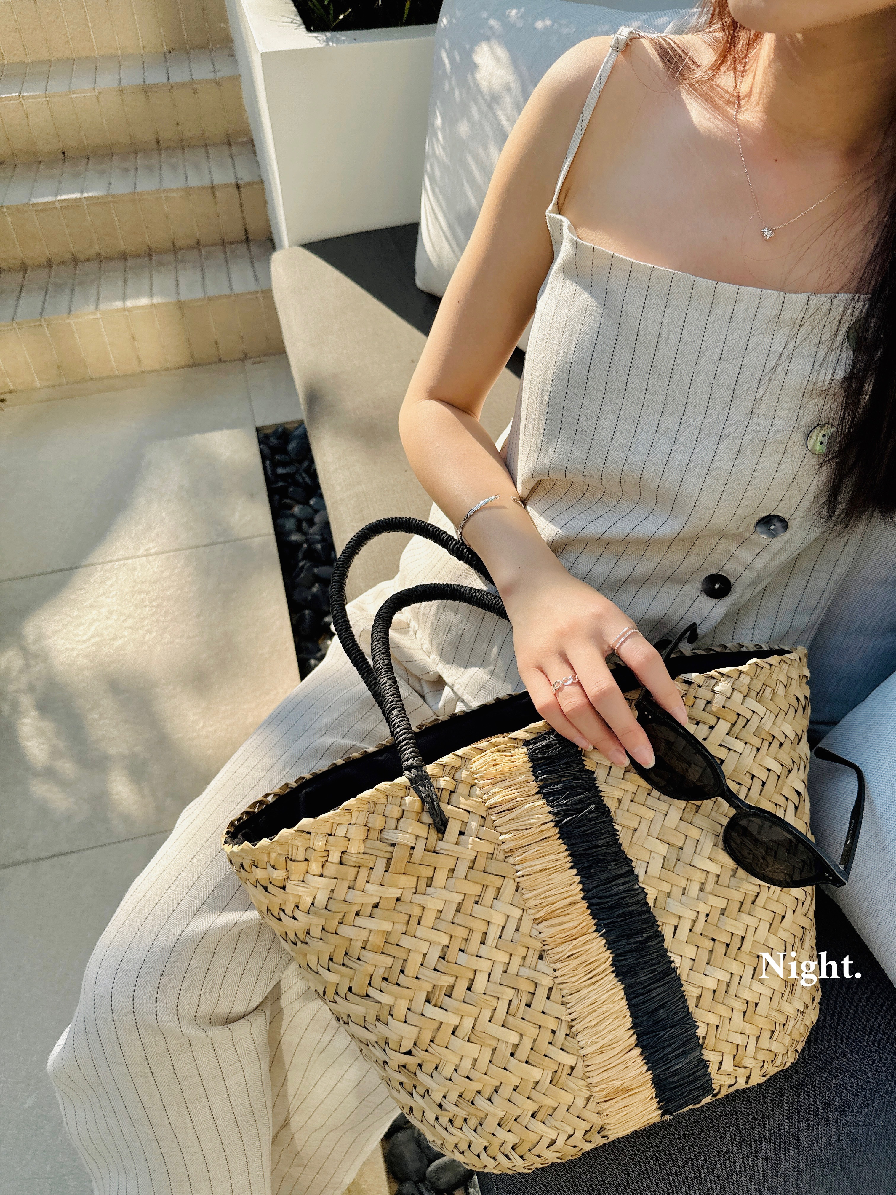 許願再開 / 海島渡假感雙色設計編織提包