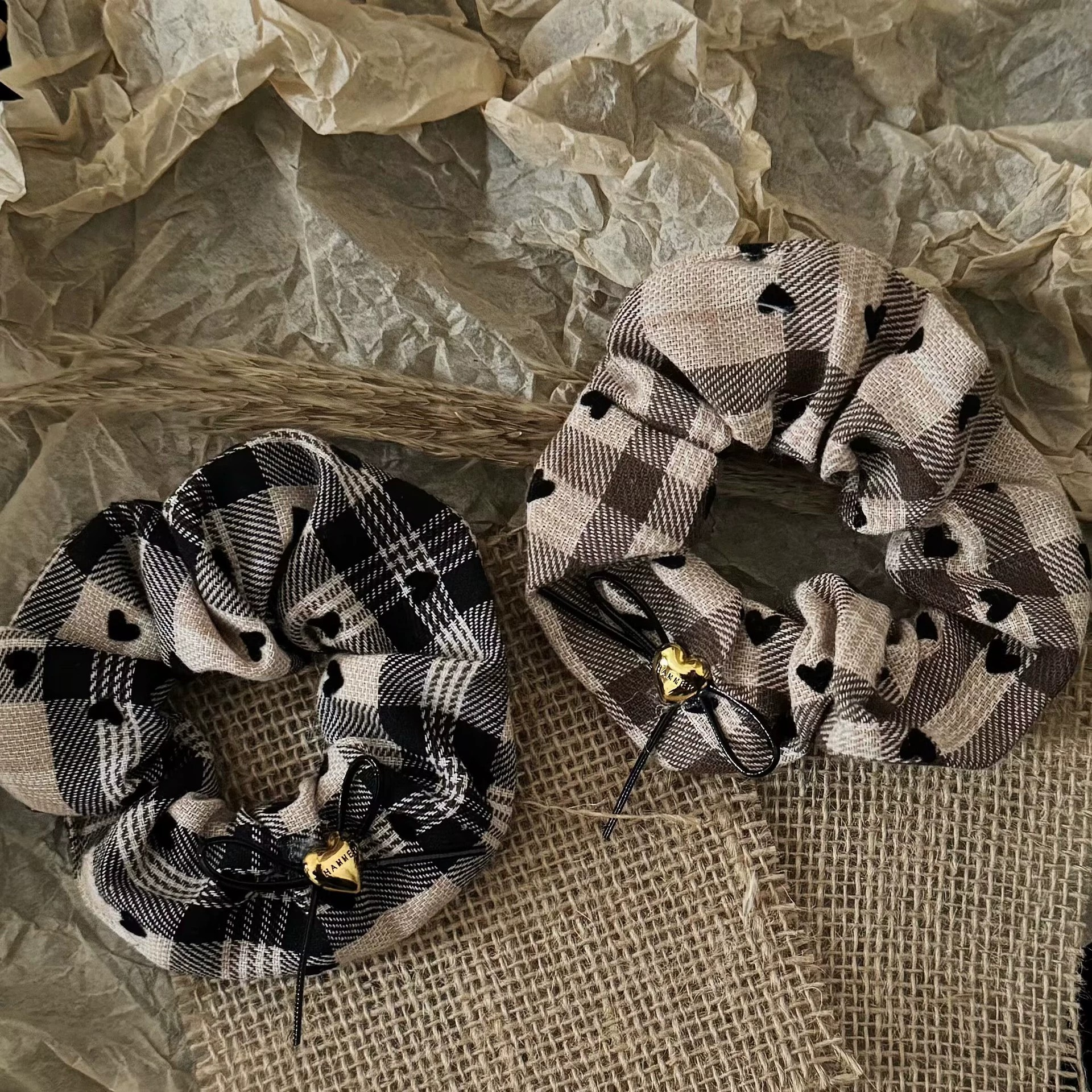 [3 FOR RM10] Vintage Heart Bow Plaid Scrunchies